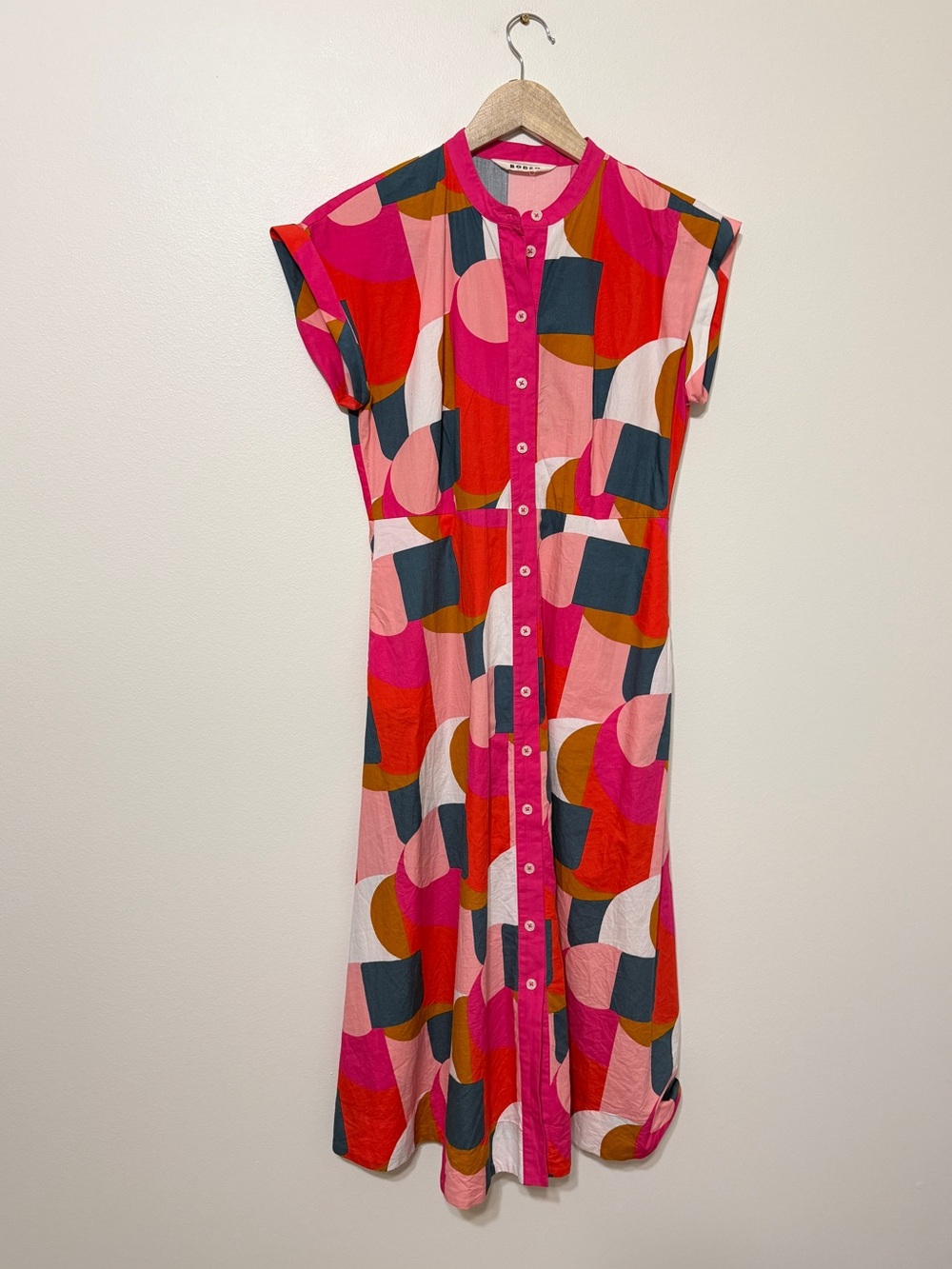 Boden Amanda Pink Geometric Swirl Midi Shirt Dress Size 4 - Picture 2 of 8